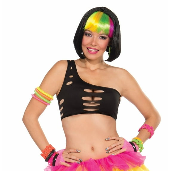 Womens Club Candy Rave Diva Costume Black Sexy Stretch Cut Bra Top