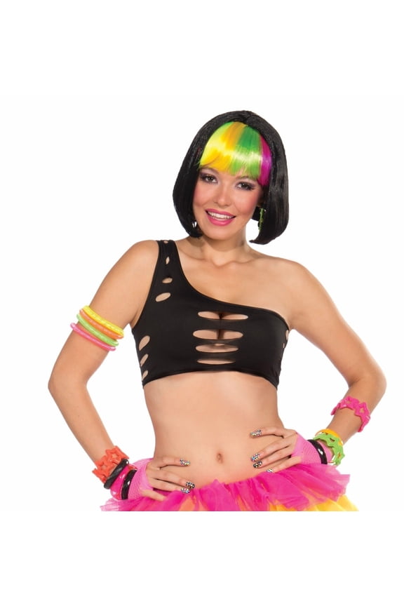Womens Club Candy Rave Diva Costume Black Sexy Stretch Cut Bra Top