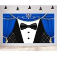thumbnail image 1 of Black Tuxedo Backdrop for Father's Day Decorations Crown Gentleman Photography Background MEETSIOY Blue Curtain Photo Backdrop Gentleman Birthday Party Supplies 5x3ft, 1 of 3