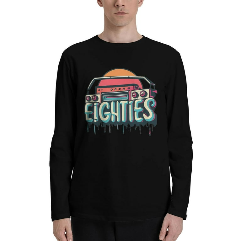 80 s Eighties Retro Party Mens Long Sleeve Shirts Crew Neck Sweatshirts Fashion Base Soft Layer Pullover Tee Tops for Men Women Small Walmart