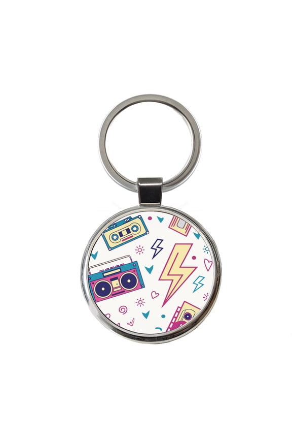 80's Eighties Theme Style Metal Round Keychain
