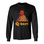 80's Gamer Old Arcade Novelty Tee Qbert Men's Long Sleeve T-Shirt (Black, S)