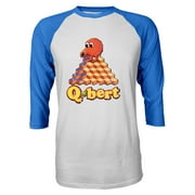 80's Gamer Old Arcade Novelty Tee Qbert Raglan Quarter Sleeve Men's T-Shirt (Royal, XL)