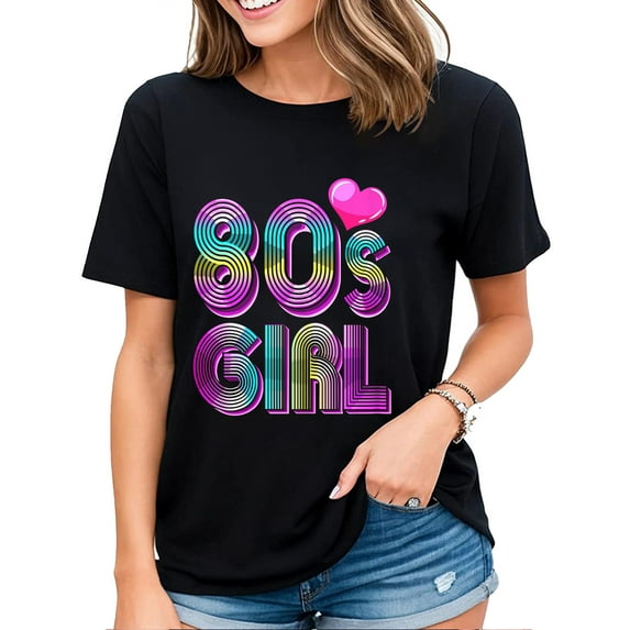 80's Girl Birthday Party Shirt Women Retro Vintage Gift T-Shirt Black Medium
