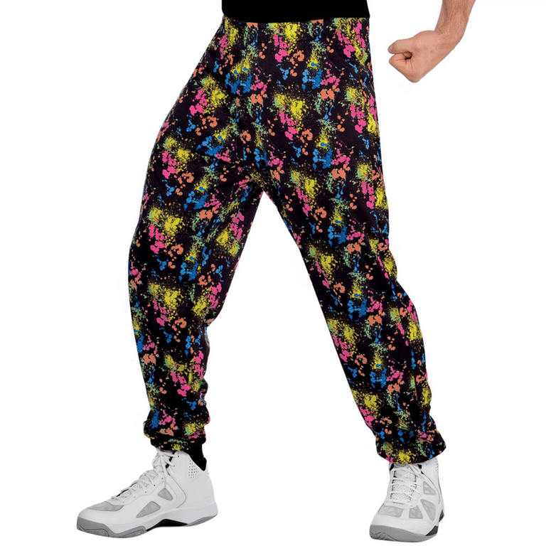 80 s Neon Men s Muscle Pants Adult Exercise Costume Workout Gym Paint Splatter Walmart