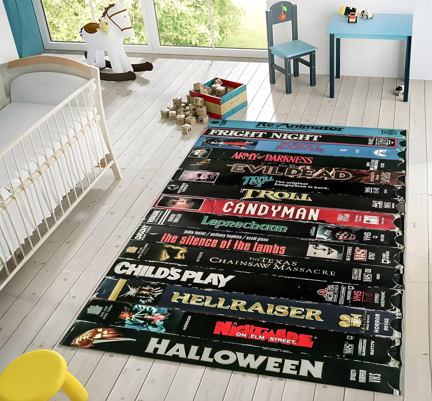 80's Nostalgic Rug, VHS Case Themed Horror Movie Room Decor, Nostalgic ...