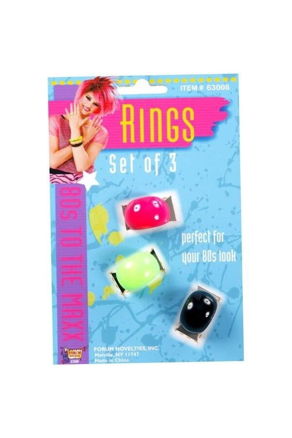 Adult 80's Style Neon Ring Set