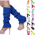 thumbnail image 1 of 80's Women Knit Leg Warmers Crochet Ribbed Neon Leg Socks for Dance or Yoga Wear Party Accessories Blue One Size, 1 of 2