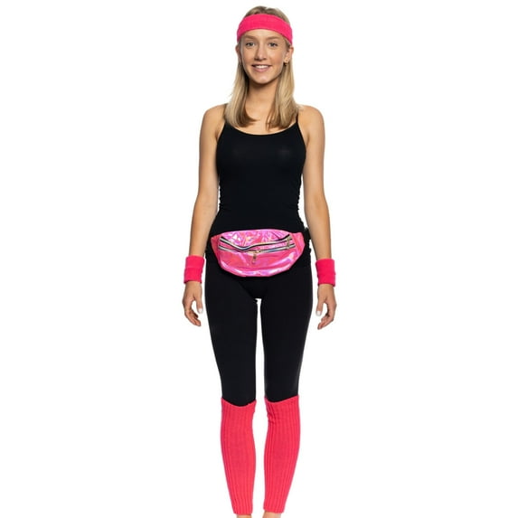 80's Women Neon Leg Warmers Set with Fanny Pack Headband Wristbands Halloween Costume Cosplay