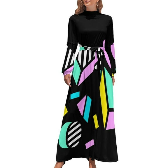 80's pattern Long Dress elegant women's sets dress for women