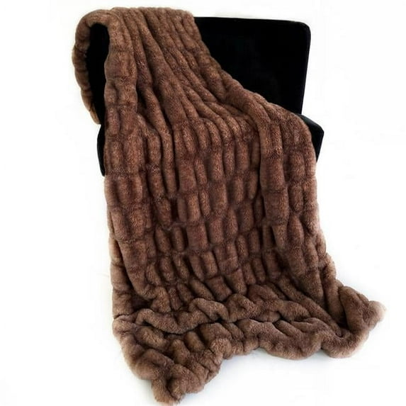 80 x 110 in. Plush Pelt Faux Fur Luxury Throw Blanket, Brown