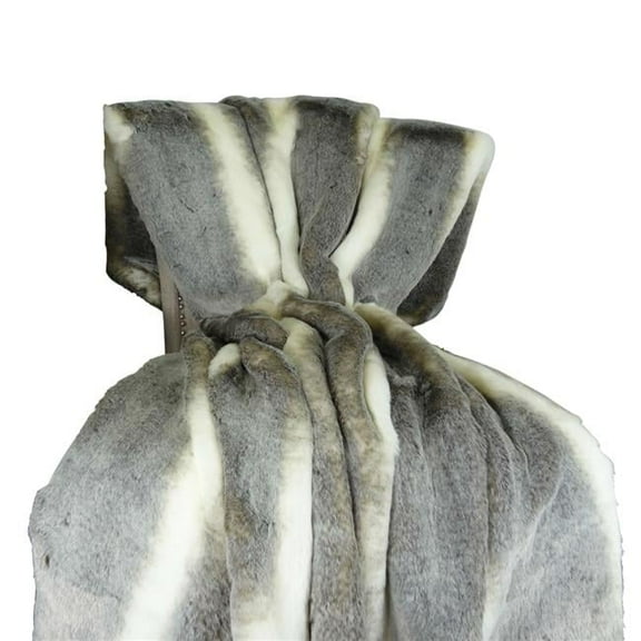 80 x 110 in. Tissavel Chinchilla Faux Fur Handmade Throw Blanket - Gray & Cream