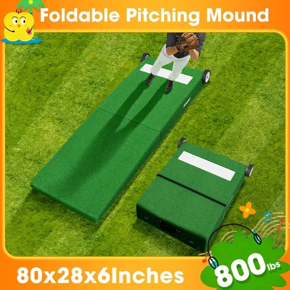 80" x 28" x 6" Foldable Baseball Pitching Mound with Pro Pitching Rubber, Portable Pitcher's Mound for Training and Practice All Ages