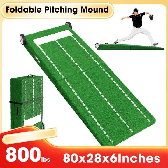 80" x 28" x 6" Portable Baseball Pitching Mound with Stride Guide Lines, Foldable Pitcher's Mound for Baseball Softball Practice