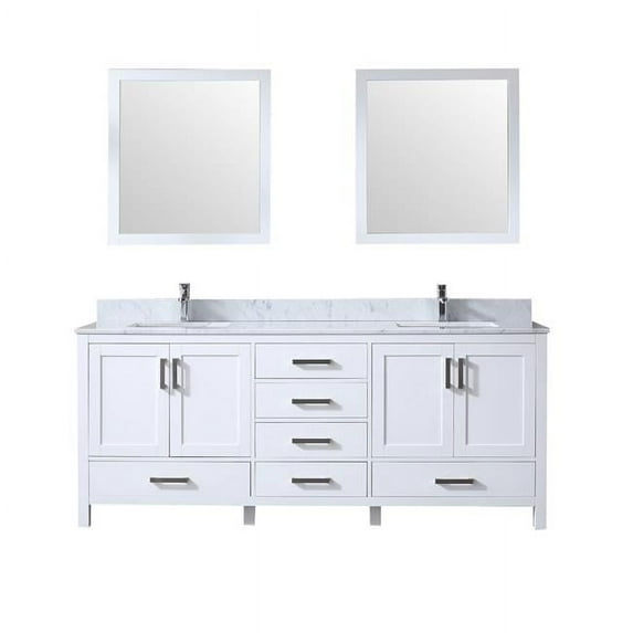80 x 30 in. Jacques Double Vanity Set with Carrera Marble Top Ceramic Square Undermount Sinks & Mirrors - White with White