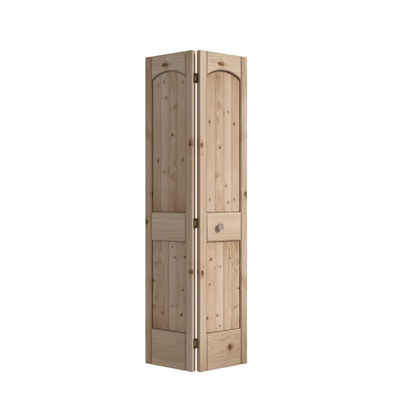 80" x 36" x 1-3/8" 2-Panel Arch Top V-Groove Knotty Pine Interior Bifold Door with Hardware Included