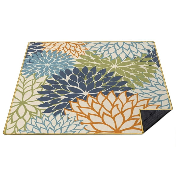 80”x 80”Extra Large Floral Art Modern Classic Picnic Blankets Waterproof Foldable Beach Blanket Sandproof,3-Layer Thicking Outdoor Packable Blanket for Camping, Park, Beach, Grass, Indoors