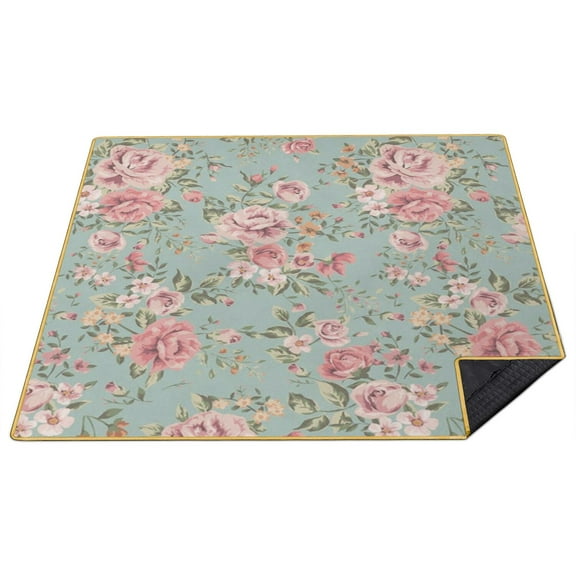80”x 80”Extra Large Floral Rose 2 Picnic Blankets Waterproof Foldable Beach Blanket Sandproof,3-Layer Thicking Outdoor Packable Blanket for Camping, Park, Beach, Grass, Indoors