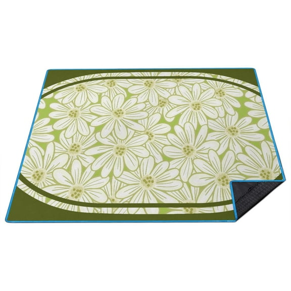 80”x 80”Extra Large Green Daisy Picnic Blankets Waterproof Foldable Beach Blanket Sandproof,3-Layer Thicking Outdoor Packable Blanket for Camping, Park, Beach, Grass, Indoors