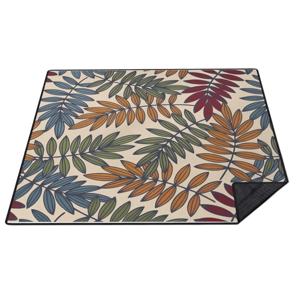 80”x 80”Extra Large Multicolored Leaves Tropical Botanical Picnic Blankets Waterproof Foldable Beach Blanket Sandproof,3-Layer Thicking Outdoor Packable Blanket