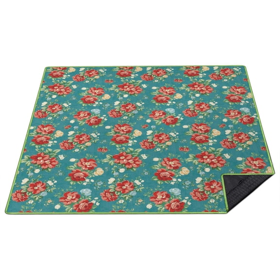 80”x 80”Extra Large Pioneer Floral Picnic Blankets Waterproof Foldable Beach Blanket Sandproof,3-Layer Thicking Outdoor Packable Blanket for Camping, Park, Beach, Grass, Indoors