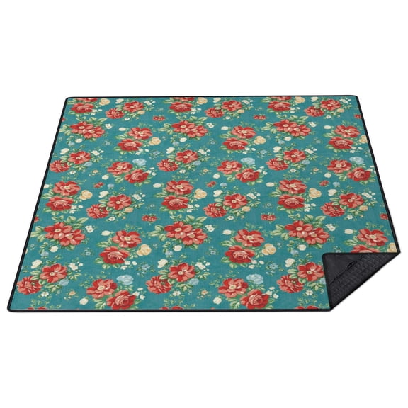 80”x 80”Extra Large Pioneer Floral Picnic Blankets Waterproof Foldable Beach Blanket Sandproof,3-Layer Thicking Outdoor Packable Blanket for Camping, Park, Beach, Grass, Indoors