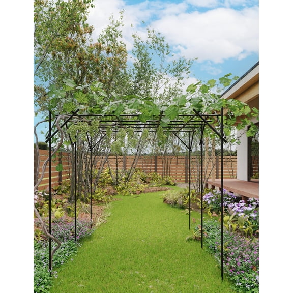 80 x 80 x 80 In Metal Garden Arch Trellis for Climbing Plants, Grapevines & Roses Outdoor Rustproof Flat Top Square Dome Pergola Arbor, Easy Assembly, Ideal for Lawn, Weddings, Parties