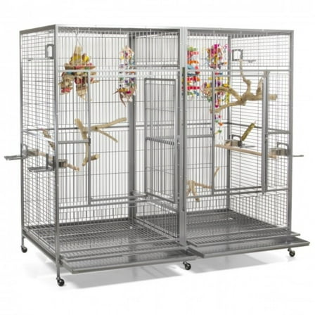 Double Macaw Cage with Divider Platinum by A&E