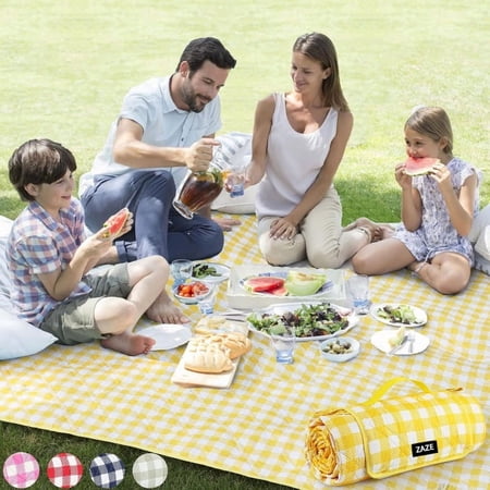 80"x80" Giant Picnic Blanket - Waterproof Heavy-Duty 5-Layer Outdoor Mat, Oversized for 4-8 People, Foldable & Lightweight (2.3lbs), Machine Washable - Yellow & White for Camping, Beach,
