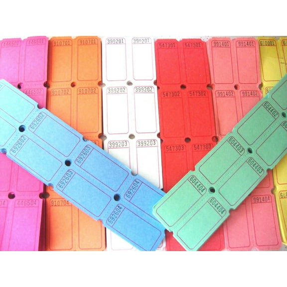 800 BLANK DOUBLE STUB FLAT RAFFLE TICKETS (100 EACH OF 8 DIFFERENT COLORS)