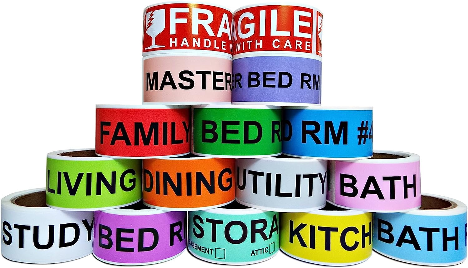 800 Count Home Moving Color Coding Labels, 4 Bedroom House + Fragile