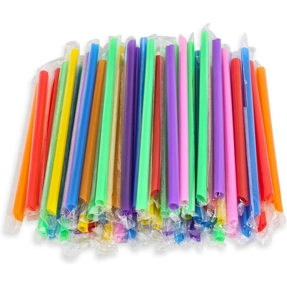 800 Count Jumbo Smoothie & Bubble Tea Straws, Multi-Color Disposable Straws 0.43" Wide x 9.84" Long, Individually Wrapped for Milkshake, Boba & Thick Drinks