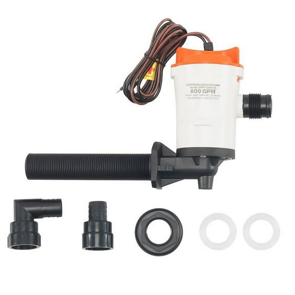 800 GPH Angled Baitwell/Livewell Pump 12V DC Submersible Aerator with filter