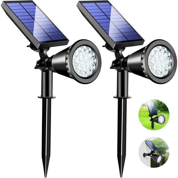 800 Lumens Solar Spot Lights Outdoor,18 LEDs Solar Flood Lights with 2 Modes &Adjustable &IPX65 ,Solar Spotlight for Driveway/Backyard/Patio Landscape/Tree/Garage(Cool White, 2 )