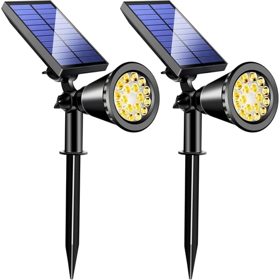 800 Lumens Solar Spot Lights Outdoor,18 LEDs Solar Flood Lights with 2 Modes &Adjustable &IPX65 ,Solar Spotlight for Driveway/Backyard/Patio Landscape/Tree/Garage(Warm White,2 Pack)