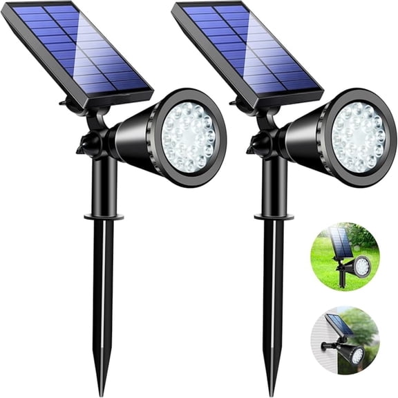 D.FAMILY 2-Pack Solar Spot Lights, 800LM Outdoor Waterproof 18-LED with 2 Modes