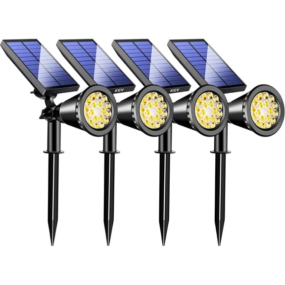 800 Lumens Solar Spot Lights Outdoor,4 Pack 18 LEDs Solar Flood Lights with 2 Modes &Adjustable &IPX65 ,Solar Spotlight for Driveway/Backyard/Patio Landscape/Tree/Garage(Warm White)