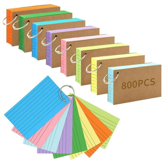 800 PCS Index Cards 3x5 Inches Colored Flash Cards with Ring, Punched Lined Flashc G22074