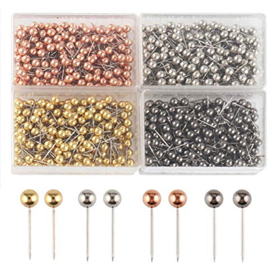 800 PCS Map Tacks 1/8-Inch Retro Metallic Color Beads Head Marking Push Pins, 4 Colors