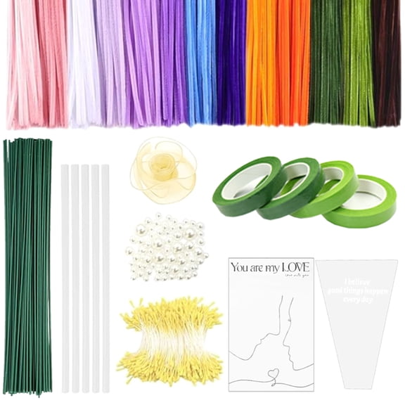 800 PCS Pipe Cleaners Craft, Pipe Cleaners Flowers Kit with Handle, 13 Colors Chenille Stems with Instruction, Art and Craft Supplies