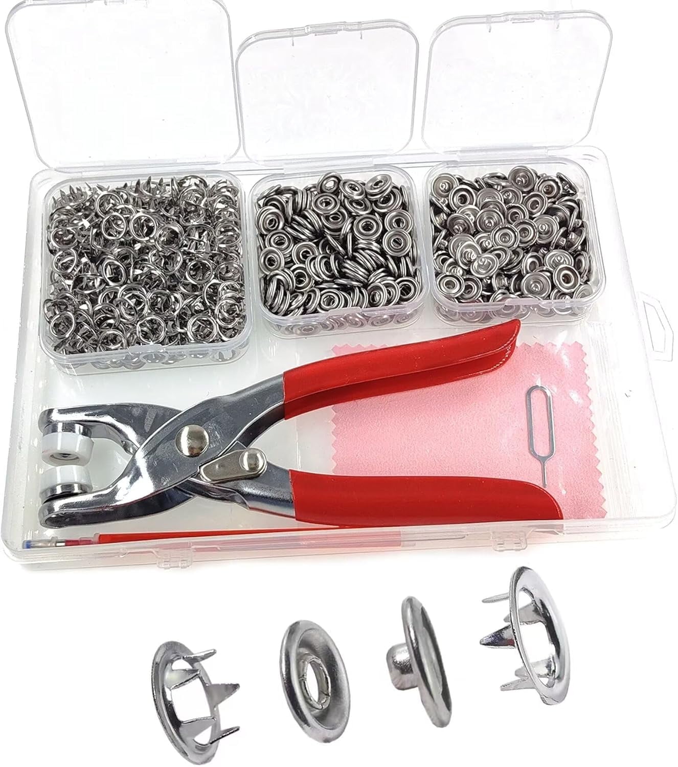 800+ PCS Snap Fasteners Kit , Metal Snap Button Kit with Fastener Pliers No Sewing, 9.5mm Snap on Button Kit Rust Proof DIY Press Studs Button Fix Tools for Fabric Clothing, chrome, SNAP-9.5MM