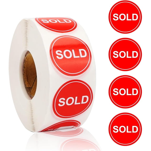 800 PCS Sold Stickers 1 Inch Round Sold Point of Sale Pricing Labels Self-Adhesive Roll up Inventory Control Labels for Shop Yard Sale Retail Store Use Red