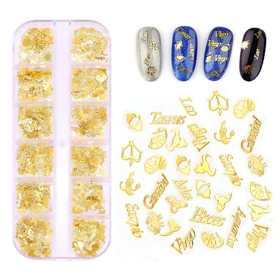 800 PCS Zodiac Nail Charms - Nail Art Stickers, Gold Twelve Constellation Nail Charms, Copper Nail Sequins for Nail Art Decoration, YQZIYOU