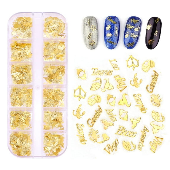 800 PCS Zodiac Nail Charms - Nail Art Stickers, Gold Twelve Constellation Nail Charms, Copper Nail Sequins for Nail Art Decoration, YQZIYOU
