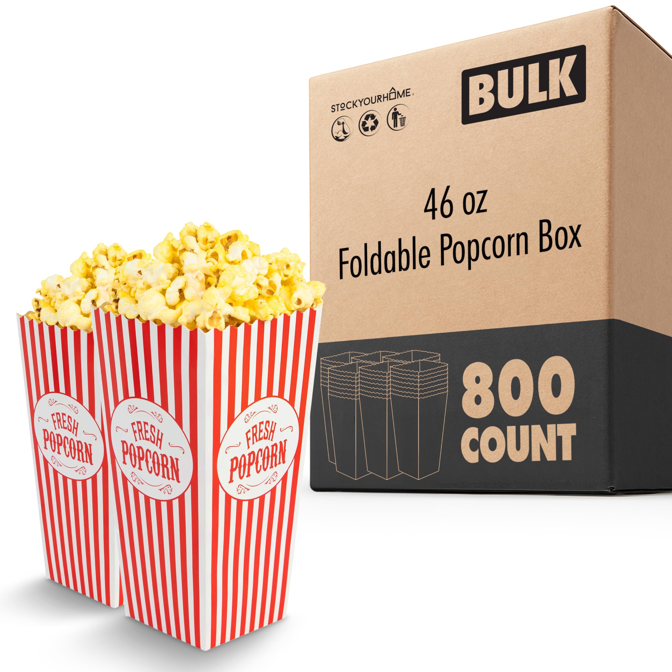 [800 Pack] Movie Theater Popcorn Boxes Disposable Red & White Striped ...