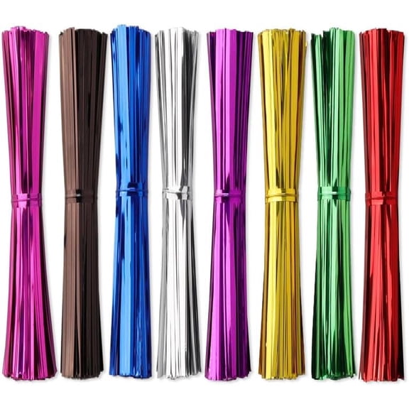 800 Pcs 6" Metallic Twist Ties with 1 Storage Box, Plastic 6 Inch Wire Ties for Bread Candy Cookies Bags, for Garden Household and Office Use, 8 Colors