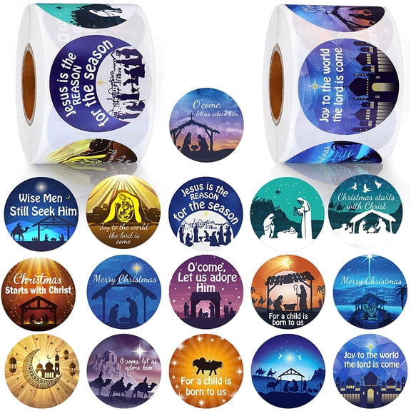 800 Pcs Christmas Religious Stickers Round Christmas Nativity Jesus Stickers Roll Christian Xmas Faith Self Adhesive Cards Envelopes Labels for Adults Crafts Xmas Favor(Classic)