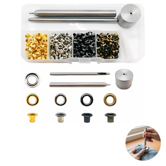 800 Pcs Copper Plated Eyelets Grommet Kit, 0.08 in Inner Diameter Small Metal Eyelets, 4 Colors with Punch Tool, Installation Rod, Anvil Base for Clothing, Shoes, Bags, Canvas