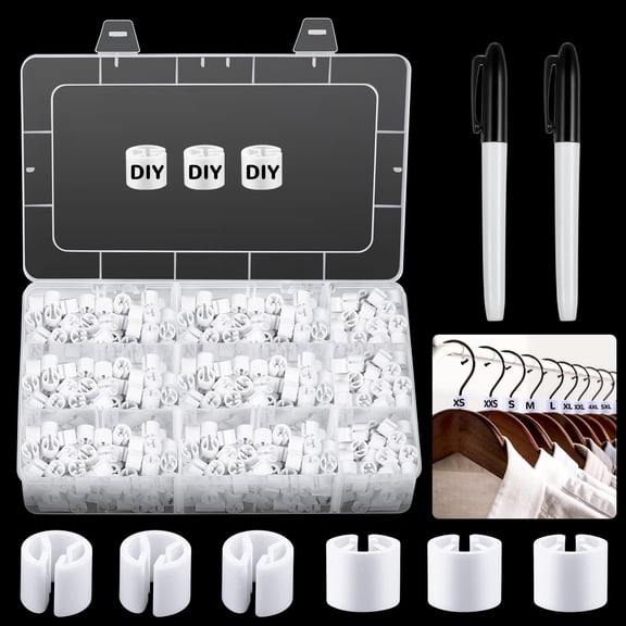 800 Pcs Plastic Hanger Size Markers with Storage Box and 2 Pens