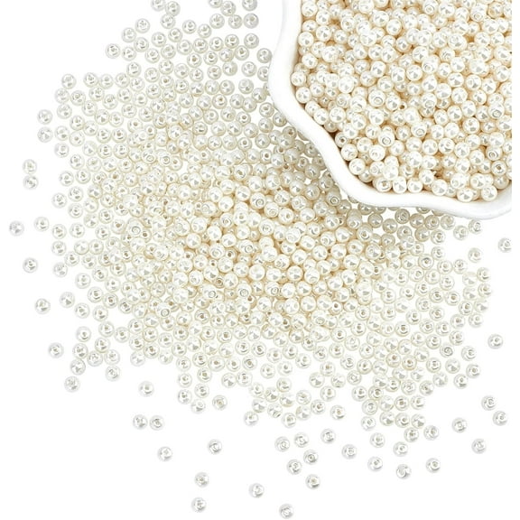 800 Pcs Round Loose Pearl,Pearl Beads with Hole,5 Size Pearls for Crafts,Artificial Beige Pearl for Jewelry Making,Decoration,DIY Crafts,Stuffing